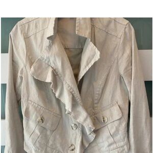 Cabi Jacket Blazer Linen light coat Ruffle asymetrical crop M